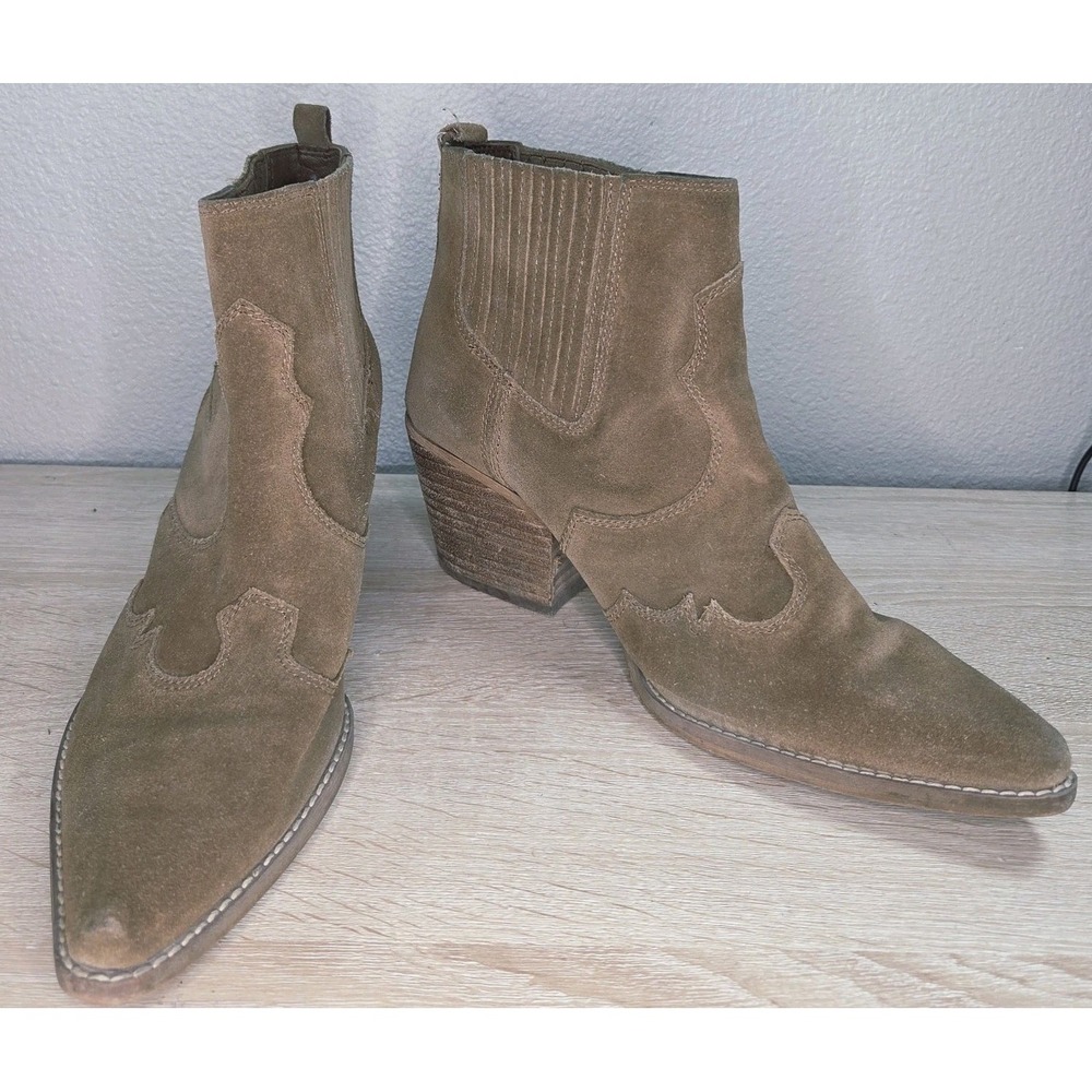 Sam Edelman Winona Western Suede Booties Women 8.5 Hazelnut Brown